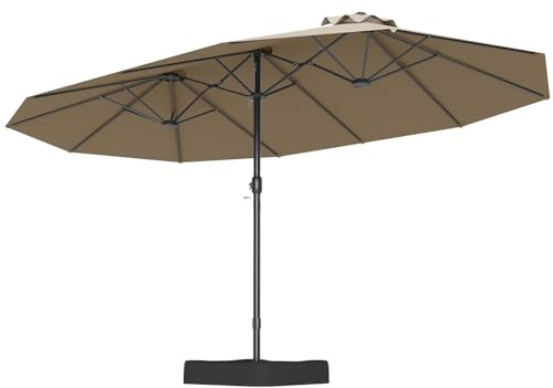 GOPLUS Sombrilla Doble con Base 4,52 x 2,64M, Parasol Rectangular con Manivela, 12 Varillas,Ventilación, Sombrillas Terraza Exterior para Jardín Piscina Patio(Marrón, 4,52 x 2,64 m)