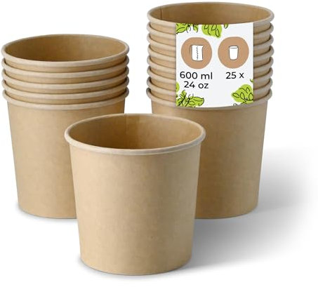 BIOZOYG Suppenbecher to go 25 Stück 600 ml / 24 oz, Ø 115 mm, braun Suppenschüsseln Einweg - Einweggeschirr - Alternative zur Plastikschüssel - To go Becher, Suppe, Soup Bowl