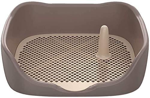 Hundetoilette, Hundetoilette für drinnen und draußen, Tier, rosa Halter, Töpfchen, Welpentrainingstablett mit Pee Post Schutz, Simulationswand, Rot, Braun, 44 x 38 x 18 cm