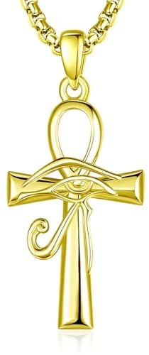 ADMETUS Ankh Anhänger Silber 925 Koptisches Ägyptische Ankh Kreuz Kette Schutz Schmuck Ägyptische Geschenke für Herren mit 2.5mm 22+2 Rolo Ketten