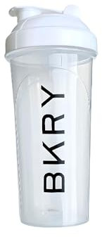 BKRY Shaker Bottle - BPA-Free Protein Shaker Cup with Wire Whisk for Smooth Mixes, Perfect for Bulk Building, Pre-Workout, and Diet Nutrition 700ml 25oz, Clear White