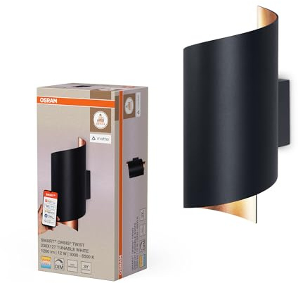 Osram SMART+ Matter Wall Twist LED Wandleuchte 230x127mm TW | SMART+ MATTER Wall Twist, Indoor Wall Lighting, Schwarz, 30000 h, 1-Pack