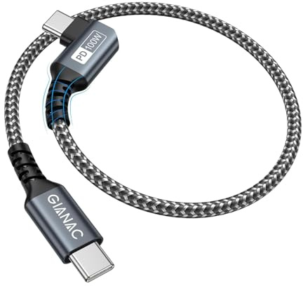 GIANAC 100W USB C auf USB C Kabel 15CM, Schnellladekabel USB C Kabel Winkel | 90 Grad USB Typ C Ladekabel mit E-Mark Chip für iPhone 17 Pro Max, iPhone 16, Galaxy S26 S2 Pixel 9/8 iPad Pro/Air usw