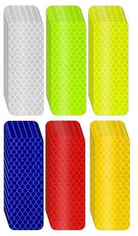 60 PCS Reflective Stickers, 8 X 3cm High Visibility Waterproof Reflectors for Motorbike Helmet Car Bike in Fluorescent Yellow Red Fluorescent Green Blue White Gold