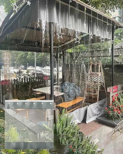 Rideau Exterieur Impermeable Rideau Séparation Transparent Pergola, Terrasse Ou Serre Extérieure, Rideaux Séparation Coulissants Isolants Résistants Aux Intempéries avec Rail(W5xH2.4m/16x7.9ft)