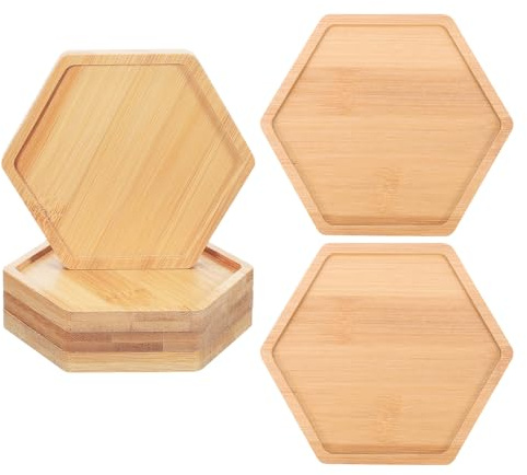 Housoutil Lot de 6 sous-Verres Hexagonaux en Bambou Naturel pour Pots de Fleurs Soucoupes Décoratives pour Succulentes et Bonsaïs Supports Légers et Protecteurs pour Table Basse et