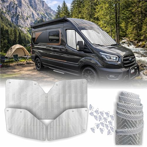 MJS Set von Innen-Hitzeschilden für Windschutzscheibe und Seitenfenster, kompatibel mit Ford Transit StreetScooter Work XL 2013-2026 (3 Stück)