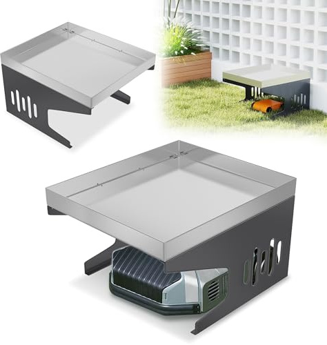 YZNAHRE Mähroboter Garage 70x60x42,5 cm, Wetterfeste Roboter-Garage aus Metall mit Edelstahl-Dach, Staub- & Regenschutz, UV-beständig, Universell für Rasenroboter, Bepflanzbares Dach