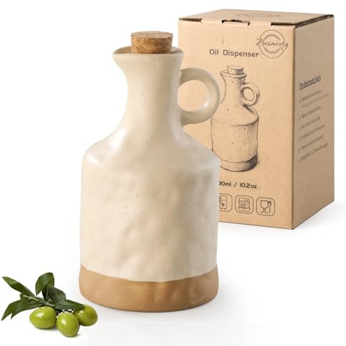Besmeety Lot de bouteilles d'huile et de vinaigre - 300 ml - Avec bec verseur en céramique - Bouteilles d'huile d'olive - Couleur fromage
