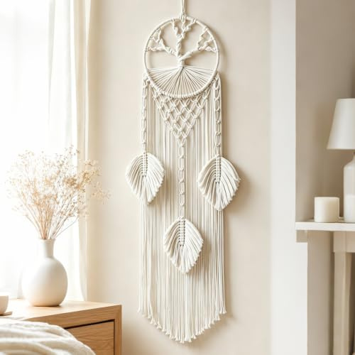 Meenewching Baum des Lebens Traumfänger, Makramee Wandbehang aus Baumwolle, Wanddeko Handgewebt, Vintage Zuhause Deko, Wandteppich Boho für Schlafzimmer, Wohnzimmer, Büro und Eingangshallen