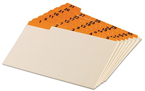 Oxford 05832 Laminated Tab Index Card Guides, Daily, 1/5 Tab, Manila, 5 x 8 (Set of 31)