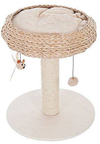 zooplus Kratzbaum Natural Home I | mit Schlafkörbchen aus Wasserhyazinthe und gemütlichem Plüschkissen | Sisalstamm und Bodenplatte aus Echtholz | Höhe: 54,5cm