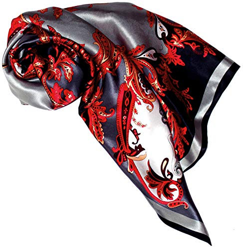 Lorenzo Cana Damen Seidentuch aufwändig bedruckt Tuch 100% Seide 90 cm x 90 cm harmonische grau rot schwarz Farben Damentuch Schaltuch 8902788