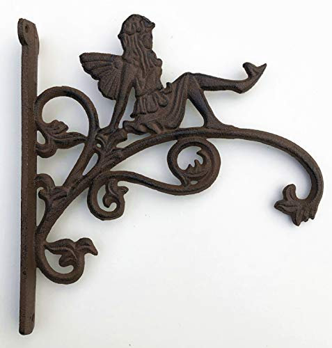 spring life Cast Iron Ornate Fairy Hanging Flower Basket Bracket Hook in 3 colours (Brown)