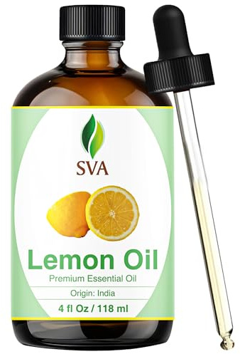 SVA Lemon Essential Oil – 4 Fl Oz – 100% Natural Lemon Oil - for Diffuser, Hair Care, Face, Skin Care, Aromatherapy, Scalp and Body Massage, Soap and Candle Making – with Dropper