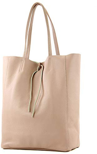 modamoda de T163 Damen Leder Shopper Schultertasche Large mit Innentasche handmade in Italy, Farbe:Rosabeige