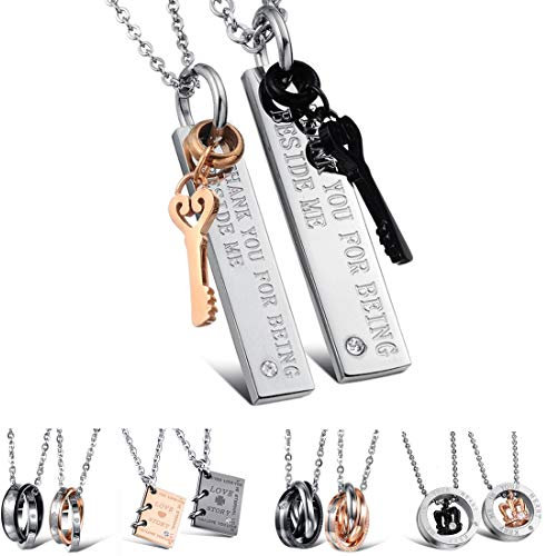 Kim Johanson Edelstahl Pärchen Halsketten *Verschiedene Motive & Farben* in Roségold, Gold & Silber Freundschaftskette, Geschenk, Glücksbringer, Schmuck, Kette inkl. Schmuckbeutel (Key)
