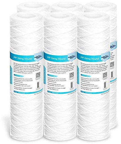 Membrane Solutions Cartouche de filtre à eau pour sédiments enroulés de 20 micron, pour l'osmose inverse, filtration de sédiments dans toute la maison, Taille standard 10, Lot de 6