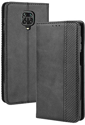 Dedux Portafoglio Custodia Cover Compatibile con Xiaomi Redmi Note 9S/9 PRO/9 PRO Max, Cover per Biglietti da Visita in Pelle Retro con Chiusura Magnetica Premium Pu Flip, Nero