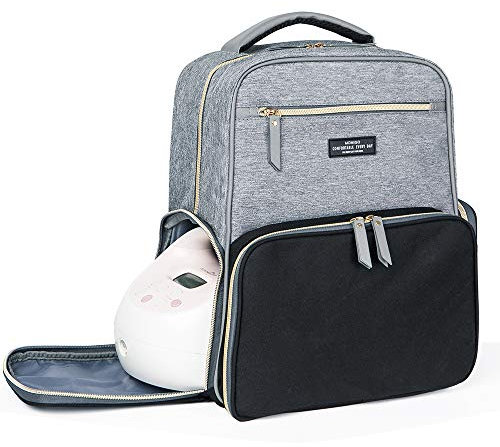 Breast Pump Backpack Diaper Bag - Multi-Function Cooler and Moistureproof Bag for Mother Grey Size: L