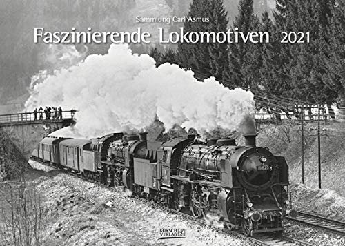 Faszinierende Lokomotiven - Kalender 2021 - Korsch-Verlag - Fotokalender mit antiken Loks in schwarz-weiß - 41,7 cm x 29,7 cm