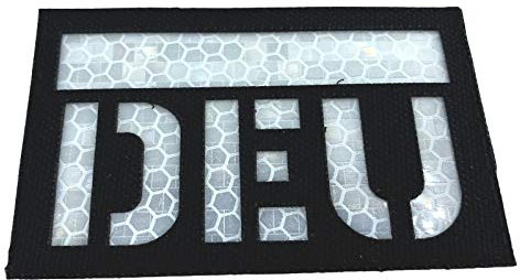 DEU Deutschland Reflektierend Tarnung Taktisch Airsoft Paintball Laserschnitt Patch (Schwarz mit Weiß Reflektor)