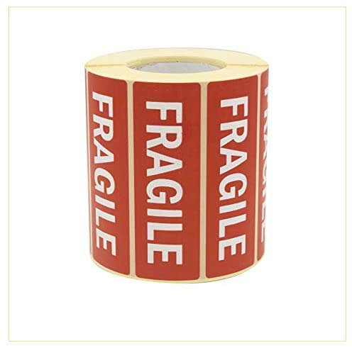 Virsus 1 Rolle mit 1000 Etiketten, zerbrechliche Etiketten, 90 x 30 cm, weiß auf rot, handle with care