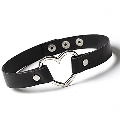 Damen Choker PU Leder Gotik Punk Rock Choker Halsketten Schwarz Einstellbar Kragen Halsband mit Liebe Herz Spike Nieten Kreis (Style D)