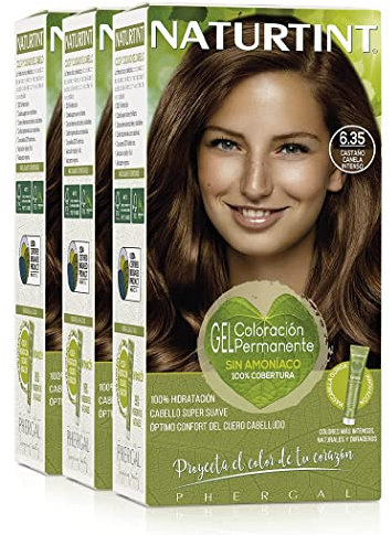 Naturtint Biobased | Coloración sin amoniaco | 100% cobertura de canas | Ingredientes vegetales | Color natural y duradero | 6.35 Castaño Canela Intenso | Pack de 3 |