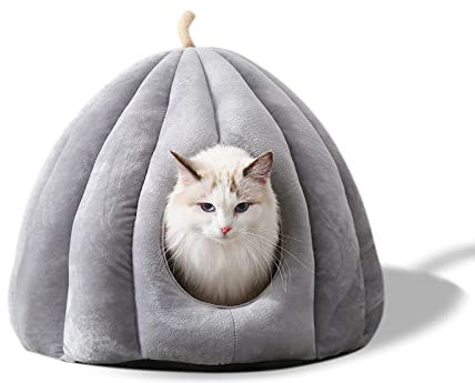 Galatée Haustierhöhlenbett, Katzennest Mit Abnehmbarem, Waschbarem Innenkissen, Weiches Bett Für Kätzchen Und Kleine Haustiere, Superweiches Und Gemütliches Plüschkatzen-Iglu-Höhlenbett（L, Grau