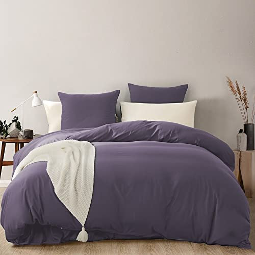 Lanqinglv Duvet Cover Set Double Bed Purple Lavender Plain Bedding Set Ultra Soft Microfiber Quilt Cover 200x200 cm with Zipper Closure and 2 Pillowcases 50x75 cm