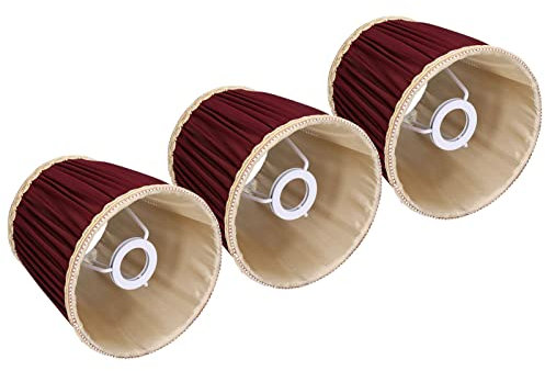 Stofflampenschirm E14, 3 Stück, Weinrot, mit Metallclip für Kronleuchter, Wandkerzen und Tischlampen