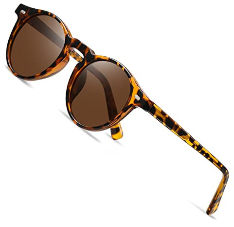 AKRAY Polarisierte Runde Sonnenbrille Damen Herren Retro Vintage 100% UV400 Schutz Retro Vintage Sonnenbrillen für Schmales Gesicht MAY 0702 (Tortoise,Braun)