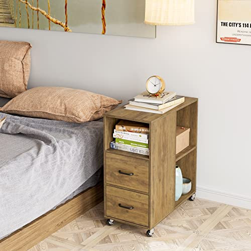 HOCSOK Rollcontainer, Aktenschrank mit Schublade und Fächern, Büroschrank Lagerschrank, Beistelltisch Für Wohnzimmer, Schlafzimmer und Büro (Braun)