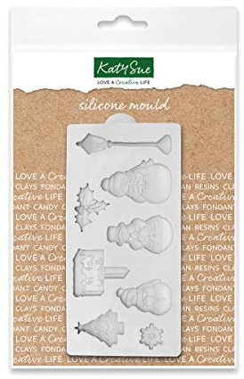 Katy Sue Miniatur-Silikonform Let it Snow, 8 Weihnachtselemente, zum Dekorieren von Kuchen und Basteln (mit 3 Schneemännern, einem Weihnachtsbaum, einem Lampost und einem Let it Snow-Schild).