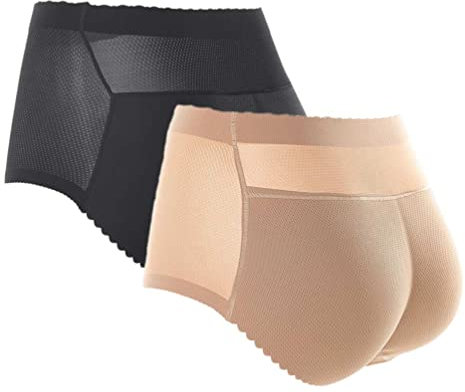 SUIUOI 2 STÜCKE Damen Butt Lifter Shapewear, Control Panties Enhancer Panties Weich Gepolsterter Shaper, Nahtlose Gepolsterte Panties Enhancer Atmungsaktive Unterwäsche Bauchkontrolle Schlüpfer