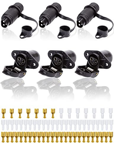 SPARKMOTO 3 Piezas x Enchufe Remolque 3 Pines Y Zócalo Remolque 3 Pines 12V 24V, Conector 3 Pines Impermeable Remolque, Adaptador Enchufe Remolque Conector 3Pines para Tractor Agrícola (3 Piezas)