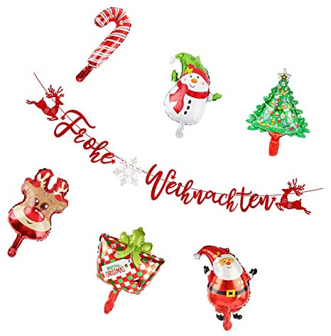 Frohe Weihnachten Girlande Mit Weihnachts-Ballons Luftballons Weihnachten Girlande Banner Wimpelkette Papier Girlande