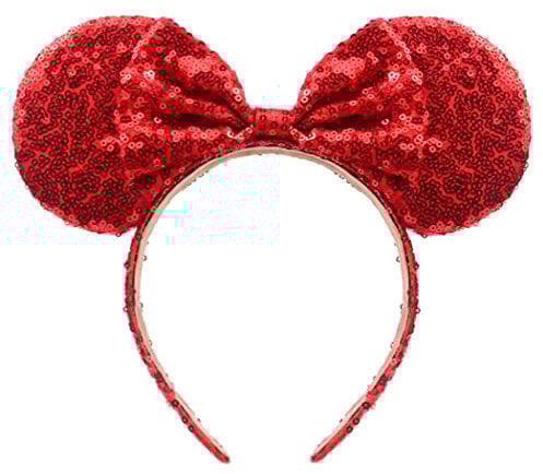 Hpfulseazn Women Girls Decoration Mouse Ears Headbands Sequin Glitter Bow Hairband for Cosplay Costume Birthday Party(Red)
