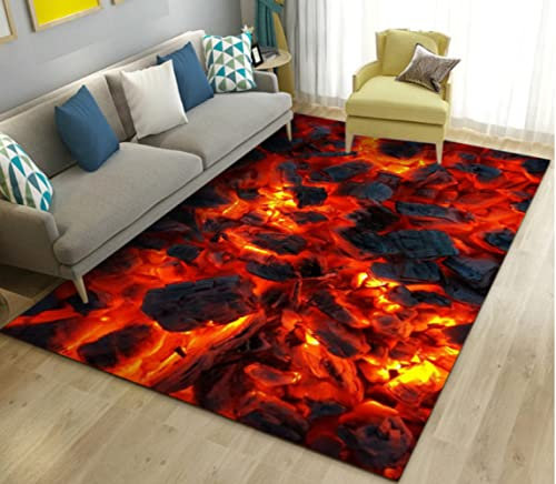 ELYVEN Vulkan Lava Magma 3D Bereich Teppich, Teppich Teppich für Wohnzimmer Schlafzimmer Sofa Fußmatte, Kind Spiel Spiel rutschfeste Fußmatte 80X150cm