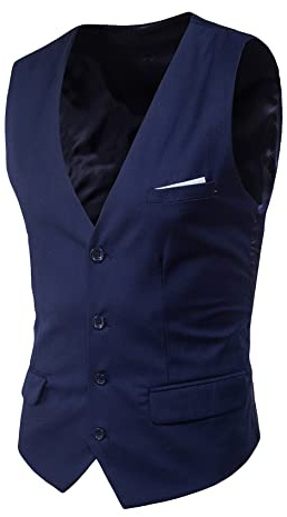 Yming Formelle Herren Hochzeitsweste Festliche Weste Mit V Ausschnitt Klassische Einfarbige Weste Mit Falschen Taschen Marineblau L