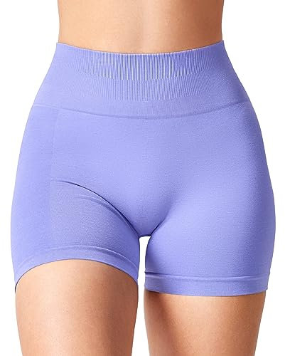 ZAAYO Sport Shorts Damen 4’’ Gym Shorts Scrunch Butt High Waist Sporthose Kurz Leggings für Sommer Yoga Fitness Lauf Lila Large