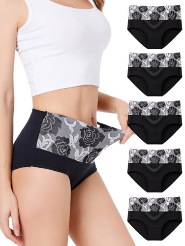 HAVVIS Women's High Waist Knickers Ladies Cotton Briefs Underwear Full Back Coverage Panties Plus Size Multipack