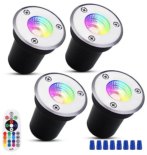 4PCS Lumière Jardin Enterré - Spot Encastrable LED Exterieur, 3W Spot Encastrable Au Sol LED RGB Extérieur, 12V-24V Au Sol Spots, IP67 Lampadaire Pour Encastrable De Jardin ( Color : RGB , Size : 3W(2