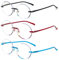 MMOWW 3er-Pack Lesebrille Runde Randlose für Damen und Herren, Mode Anti Blaulicht Lesehilfen Sehhilfe Anti Müdigkeit Brille (Schwarz+Rot+Blau, +2.0)