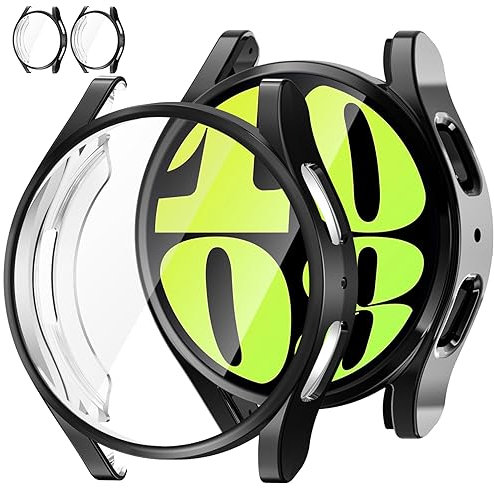 Jvchengxi Funda Protector Samsung Galaxy Watch 6 44mm, Flexible TPU Carcasa Cobertura Total Antiarañazos Protector de Pantalla Protectora Case para Galaxy Watch 6 44mm (Negro+Negro)