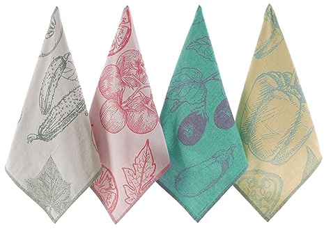 sea me at home Dish Towels for Kitchen, Jacquard Tea Towel Set, Stylish and Functional, A Great Gift for Any Home, 100% Turkish Cotton Towel Set of 4 (Garden Vegetables)