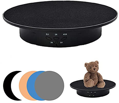 Motorized Turntable Display Stand, 7.87 Inch Rotating Turntable Electric Turntable Rotating Cake Stand Rotating Base Electric Rotating Display Stand with 5 PVC Backgrounds 17.6 lb Load (Black Suede)