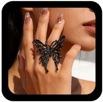 Inilbran Boho Übertriebener Schmetterlingsring Vintage Schmetterling Fingerring Schwarzer Schmetterlings Wickelring Offener Ring Hohler Schmetterlings Offener Knöchelring
