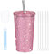 LARCISO Glitter Diamond Studded Tumbler, Bling Stainless Steel Vacuum Thermal Straw Tumbler with Lid, Rhinestone Tumbler Cups with Cup Brush and Straw Brushes, Coffee Mug for Women Girl Pink，20 Oz